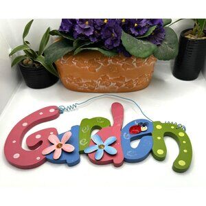 Colorful Wooden Garden Letter Hanging Sign With Flowers & Ladybug Art